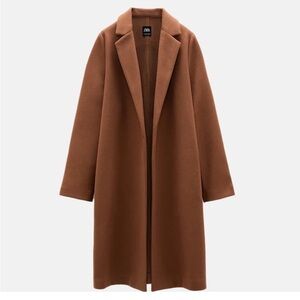 Zara Camel Coat With Lapel Collar and Side Pockets, Size: Small